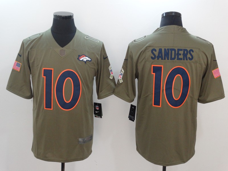 Men Denver Broncos #10 Sanders Nike Olive Salute To Service Limited NFL Jerseys